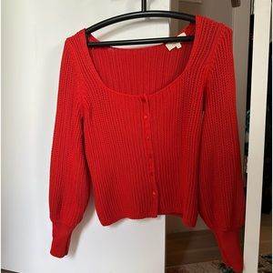 Red cable knit Sezane sweater